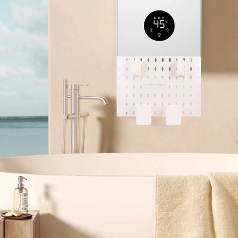 Wall Mounted Pegboard Organizer For Garage And Workshop No Drill Easy Install White Pegboard For Tools in bathroom setting