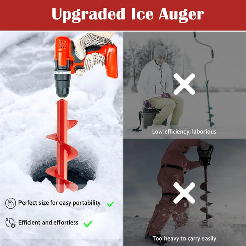 Four By Sixteen Inch Auger Drill Bit For Planting And Ice Fishing With Upgraded Thickened Blades, drilling into ice.