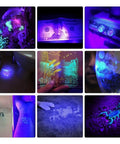 UV flashlight revealing hidden features, ink markings, and scorpion as part of Beast Mode 20W 365nm UV Flashlight With USB Rechargeable Battery.