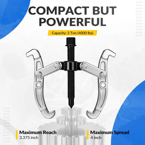 4 Way 2 Claw Reversible Gear Puller 2 Ton Heavy Duty Carbon Steel Bearing And Flywheel Remover shown in action removing a gear