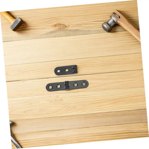 Heavy Duty Black Metal Folding Table Hinges Set 12 Pieces 76x15x2mm Round Edge 270 Degree Foldable Butt Hinges on wood surface