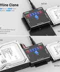 SATA IDE to USB 3.0 External Drive Adapter for 2.5 and 3.5 Inch HDD SSD and 5.25 Inch Optical Drives, Quick Plug and Play USB 3.0 Converter with Offline Clone for Easy Data Transfer showing offline clone setup with two SATA hard drives