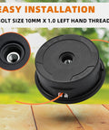 Compatible 25 2 Bump Feed Trimmer Head Replacement For Weedeater And Brush Cutters, front view showing bolt size 10mm x 1 LH
