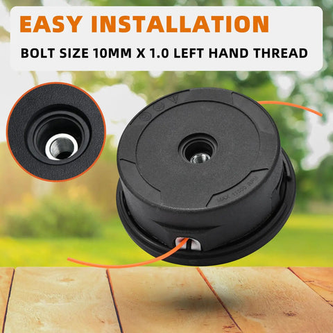Compatible 25 2 Bump Feed Trimmer Head Replacement For Weedeater And Brush Cutters, front view showing bolt size 10mm x 1 LH