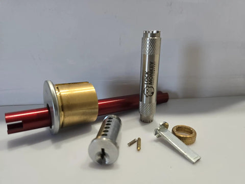 Hollow Stainless Steel Lock Cylinder Cap Removal Tool for easy disassembly, rekeying, maintenance of locks with grippy texture, two-sided design.