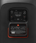 Back panel of Portable Party Speaker With Foldable Handle And Pro Sound, Club 120 with dual inputs and controls, black.