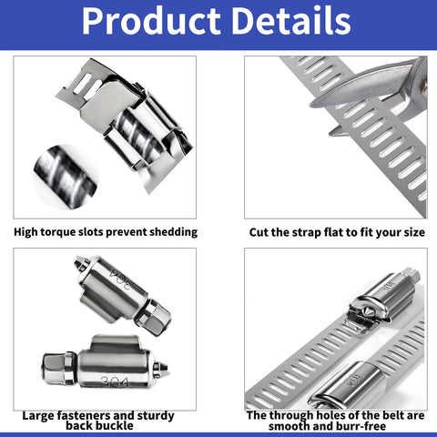 Hose clamp kit 304 stainless steel with 33 ft strap, 20 fasteners, L-wrench for auto/hvac/duct