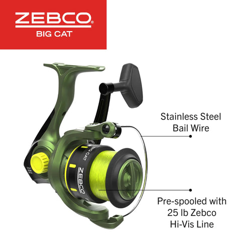 Heavy Duty Big Cat Spinning Reel And Rod Combo For Catfish And Freshwater Anglers Haul Monster Cats Size 60 Reel in forest green