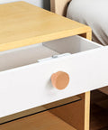Round Beech Wood Cabinet Handles 4 Pack Circular Drawer Pulls 35mm Single Hole Mount on white drawer in bedroom furniture