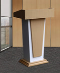 Premium Rolling Lectern And Portable Wooden Mobile Podium Featuring Locking Casters For Rolls Like A Dream in office interior.