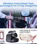 Image showing Upgraded Nacs To Ccs1 Supercharger Adapter in use at a Tesla Supercharger station, highlighting easy connectivity.