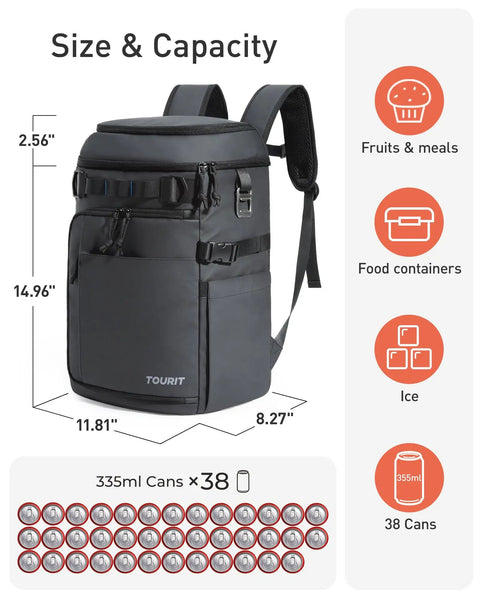 Forest Green Backpack Cooler With Dual Insulated Compartments Keeps 38 Cans Cold All Day, Leak Proof And Waterproof Soft Cooler Bag