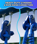 Close-up of heavy duty U-hooks and rope swing connectors on My First Swing And Saucer Outdoor Playset For Backyard.