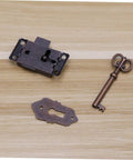 Retro Vintage Wooden Jewelry Box Latches Set 4 Alloy Draw Latch Locks with Screws shown with metal key and lock plate