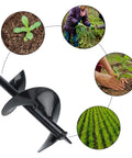 Heavy Duty Garden Auger Drill Bit 5.9 Inch By 33 Inch Handheld Post Hole Digger with images of planting and gardening uses