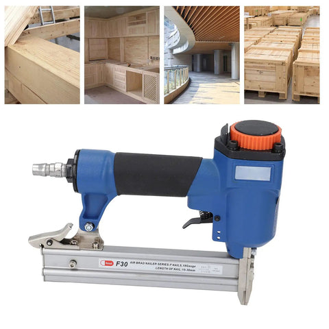 Pro Grade Pneumatic Brad Nailer 18 Gauge Air Powered Nail Gun For Woodworking Trim And Upholstery Setup with ergonomic grip.