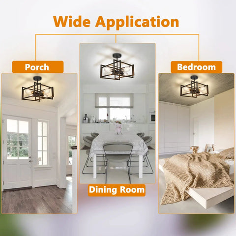 Industrial 4 Light Semi Flush Mount Ceiling Light Fixture Black Metal Farmhouse Style Close To Ceiling Lamp in various rooms