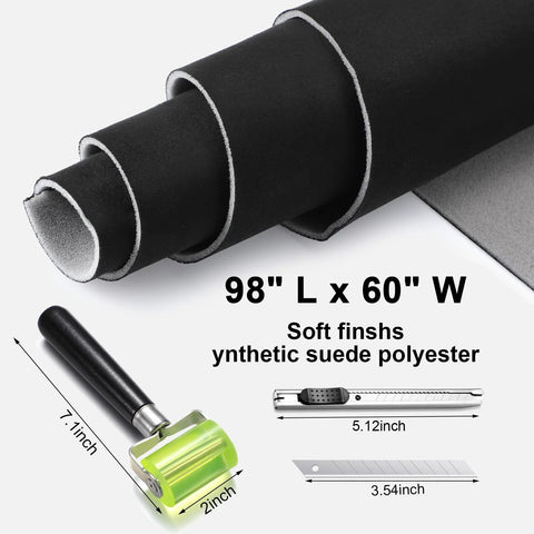 Pangda suede headliner fabric, black, 98 x 60 in, foam backing; includes seam roller and utility knife
