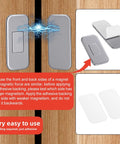 6 Pack Ultra Thin Magnetic Cabinet Door Catches No Drill, Punch Free Stainless Steel, showing adhesive application