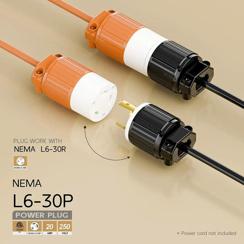 L16 30P Locking Power Plug 30A 480V Industrial Grade Built Tough Twist Lock Connector for 3 Pole 4 Wire Grounding shown with cable