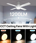 Low Profile 52 Inch Ceiling Fan With LED Lights No Sweat Remote Control Quiet Reversible DC Motor Dimmable 3 Color Temperature