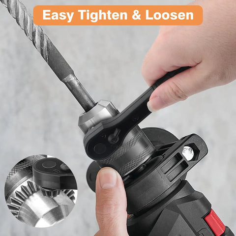 Sunny 3 In 1 Ratchet Drill Chuck Key Spanner Wrench With Magnetic Tip fits electric drills, tightening chuck effortlessly.