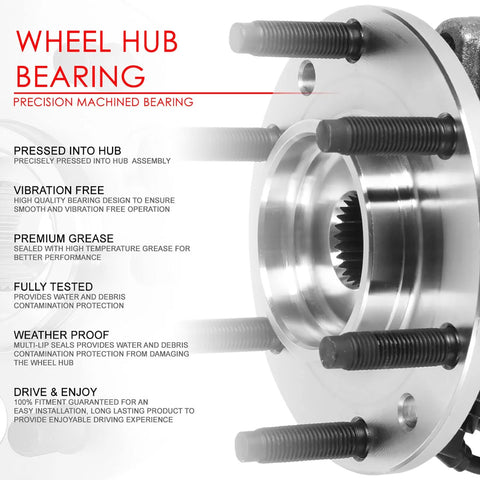 Close-up of 78mm Full Cast Rotor Front Wheel Bearing Hub Assembly Direct-Fit For Jeep Cherokee 1999-2001 And Jeep Wrangler 1999-2006