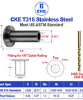 Diagram of 120 Pack T316 Black Stainless Steel Rugged Protector Sleeves dimensions, includes specs and HSS Cobalt Drill Bit