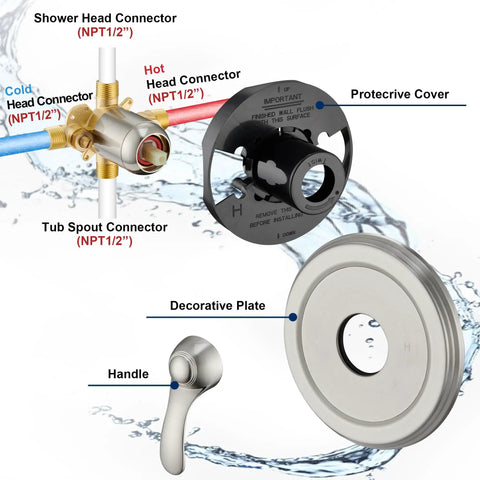 Slick Brushed Nickel Tub Shower Faucet Trim Kit With Smooth Single Handle Controls and Heavy Duty Internal Valve components