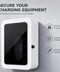 Heavy Duty Outdoor Electric Vehicle Charger Protection Box With Wall Mount Design And Combo Lock on a gray wall.