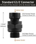 Brass Shower Head Swivel Ball Joint Connector Adapter Adjustable High Flow Shower Arm Attachment Heavy-Duty Pro Grade Brass Body Leak Free 7.8 GPM At 60 PSI Easy Install, black G1/2 adapter, 49mm
