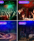 Galaxy Star Projector With Bluetooth Speaker Lit Night Light Nebula Cloud Projector For Kids Room Bedroom Decor Remote Control Ambience Led Sky Show Perfect Gift For Bedtime And Travel in various settings: party, dinner, sleeping, and gaming.