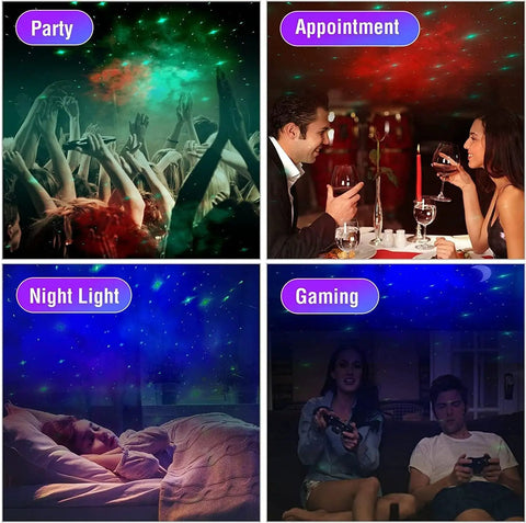 Galaxy Star Projector With Bluetooth Speaker Lit Night Light Nebula Cloud Projector For Kids Room Bedroom Decor Remote Control Ambience Led Sky Show Perfect Gift For Bedtime And Travel in various settings: party, dinner, sleeping, and gaming.