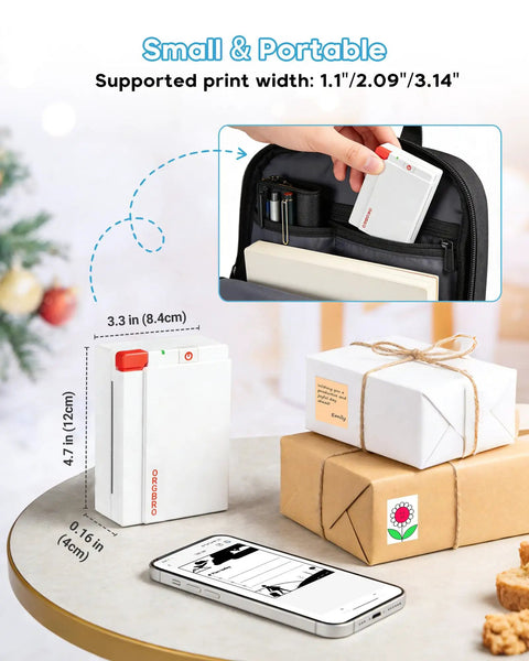 Top Tier Portable Thermal Sticker Printer And Wireless Label Maker With 2 To 3 Inch Wide Format For Photos Study Notes Creative Crafts Journaling Everyday Carry Flex, compact design in a bag.