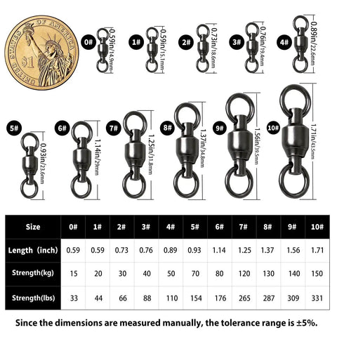 Ball Bearing Fishing Swivels 30/50 Pack For Saltwater And Freshwater, Smooth 360 Rotation Reduces Line Twist, Dope Pro-Grade Upgrade For Faster, Smoother Retrieves And Fewer Tangles, Heavy-Duty Stainless Steel Build For Every Angler size chart