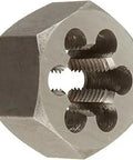 Three To Twelve Inch Carbon Steel Hex Die From DWT Series With Bright Finish, visible threading and hexagonal shape detail.