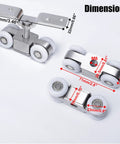 Two Piece Four Wheel Stainless Steel Sliding Door Hanging Wheel Set For Halls Kitchens Cabinets And Wardrobes Nylon Wheel 23mm Diameter And 71 By 25 Millimeter Wheel Size Easy Installation And Smooth Operation Durable Replacement, with visible size dimensions.