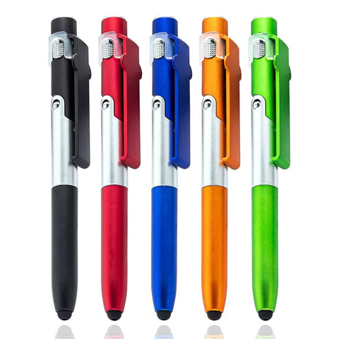 5 Must-Have Multifunctional Ballpoint Pens With 4-In-1 Writing, LED Light, Foldable Phone Stand, Smooth Fast-Dry Ink, Smudge-Resistant, Clip On Pocket Or Notebook, Lightweight Desk Accessory Gift, five colored pens
