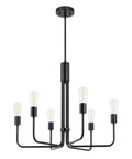 6 Light Black Vintage Chandelier Pendant Ceiling Light for Living Room Dining Room Kitchen Island Hardwired Fixture with Slim Black Metal Frame and Geometric Look Design Perfect for Cozy Modern Rustic Decor close-up view