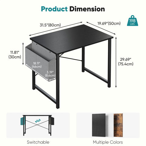 Space Saving Computer Desk For Small Spaces 31 Inch Home Office Table For Gaming And Study With Large Surface And Sturdy Steel Frame Includes Storage Bag For Bedroom Black dimensions and features