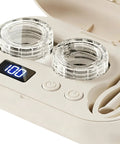 Close-up of Ultrasonic Contact Lens Cleaner Machine For Home And On The Go Portable Electric Lens Cleaner with digital display and buttons.