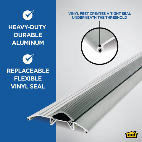 Heavy Duty Low Profile Exterior Door Threshold 3-3/4 In W X 3/4 In H X 32 In L Silver Aluminum And Vinyl Guard Against Drafts