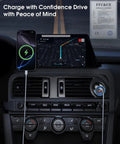 Durable Three Port USB C Car Charger 102W Rapid Fire Juicing Adapter plugged into car dashboard charging smartphone.