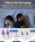 Couple sleeping peacefully with Ultra Soft Sleep Ear Plugs 2 Pairs With 32 dB And 30 dB Noise Reduction Cushioned Silicone Mold visible.