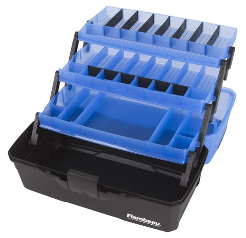 3 Tray Tackle Box Organizer With 32 Compartments And 13 Removable Dividers Large Portable Lure Storage Case Frost Blue And Black Classic Cantilever Design