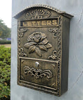 Vintage Wall Mounted Mailbox With Lock Cast Aluminum Outdoor Letter Box with rose design on wall