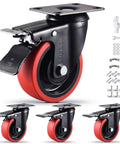 Heavy Duty 4 Inch Swivel Casters Set Of 4 With Brakes, 2200 Lb Capacity, Silent TPR Rubber Wheels, Industrial Plate Castors With Accessories