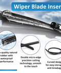 Close-up of 28 Inch Wiper Blade Refill Set with waterproof natural rubber and Teflon graphite treatment for cars and trucks.