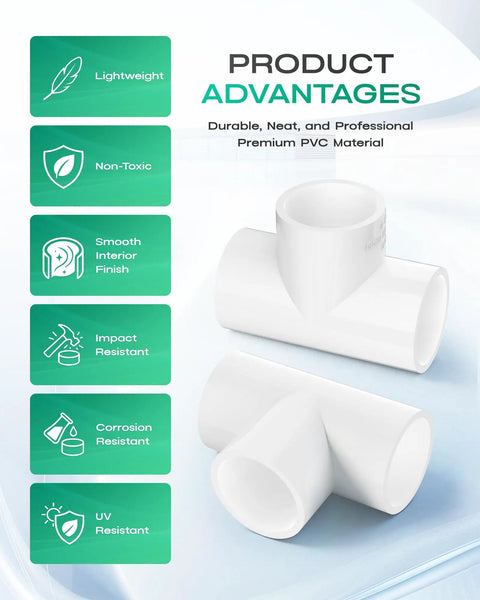 Image of 12 Pack 1 Inch PVC Tee Pipe Fittings 3 Way Socket To Socket Schedule 40 PVC Connectors features and advantages.