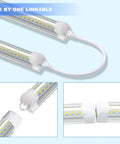 8 Foot T8 LED Shop Light Kit 120W 12,000 Lumens 6500K Daylight White V Shape 4 Rows With Integrated Clear Cover Linkable Fixture